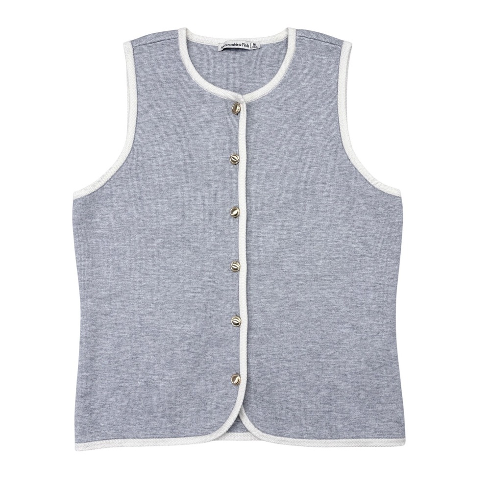 Abercrombie & Fitch Sweater Vest Medium Gray Cardigan Quiet Luxury Old Money